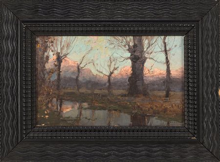 Il tramonto sui monti, olio su tavola cm 24x40 firmato in basso a destra...