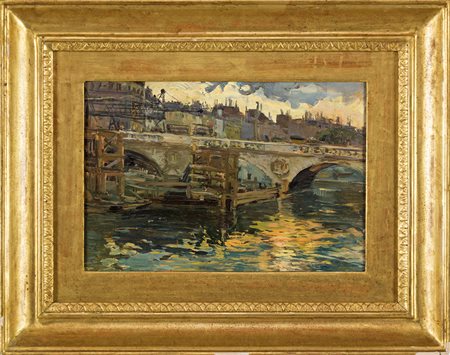 Veduta di Pont Saint Michel a Parigi olio su tavola, cm 21x34