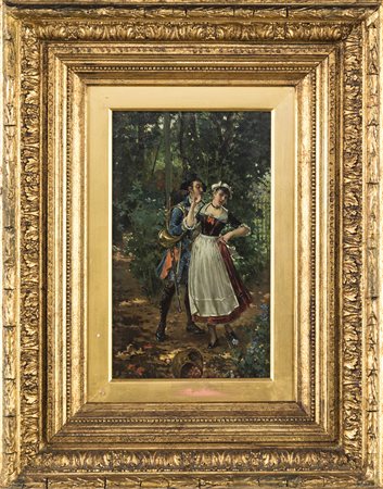 Il corteggiamento, olio su tavola, cm 31x18