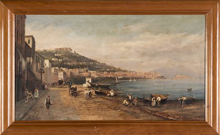 Golfo di Napoli, olio su tela cm 35x65 firmato in basso a sinistra A. Carelli