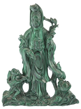 Scultura in malachite raffigurante Guanyin, g424