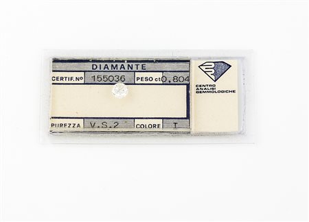 Diamante taglio brillante ct. 0,804 - I color - VS 2 Certificato Pio Visconti...