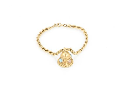 Bracciale in oro giallo con campanella, turchesi, opale g 7,70