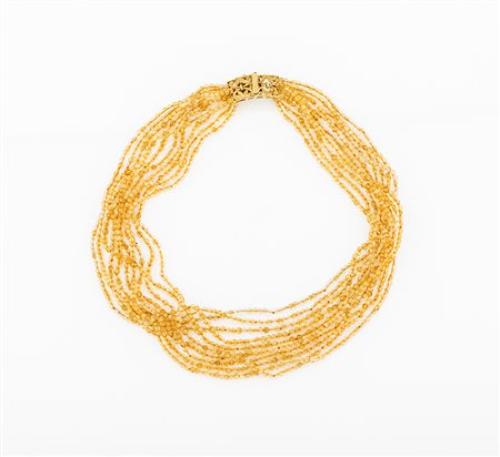 Collana con fili di quarzo citrino e chiusura in oro giallo 18 kt peso...