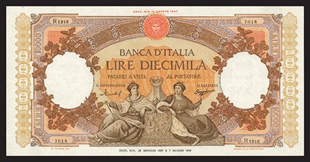 BANCONOTE. Banca d'Italia. 10.000 lire 26/01/1957. Piegata BB/SPL.