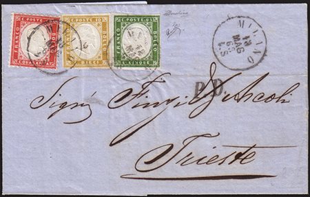 [SARDEGNA/REGNO D'ITALIA] 1863 (18 mag.) Affrancatura mista Sardegna/Regno...