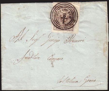 [LOMBARDO-VENETO] 1852 (8 gen.) Lettera da Vescovato a Grossotto. affrancata...