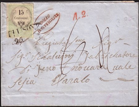 [LOMBARDO-VENETO] 1856 (25 nov.) Lettera affrancata con marca da bollo da...