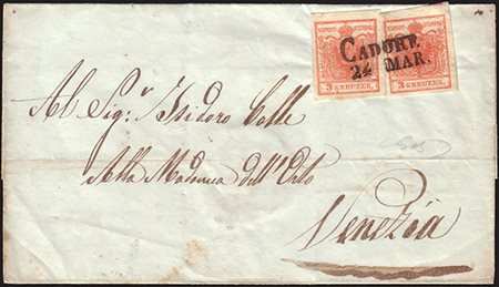 [LOMBARDO-VENETO/AUSTRIA] 1857 (24 mar.) Lettera da Cadore per Venezia,...