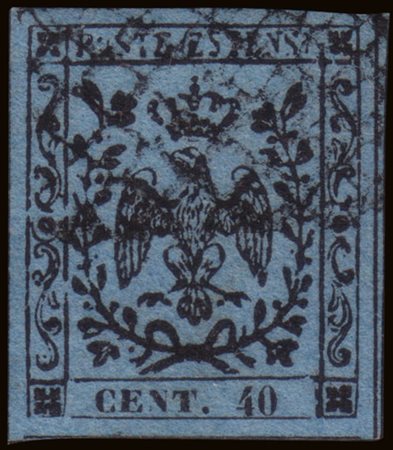 [MODENA] 1852 40c. celeste, annullo a griglietta. Used..........(Sass. 5)