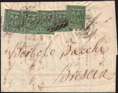 [MODENA] 1857 (21 gen.) Lettera da Modena per Brescia, affrancata con 5...