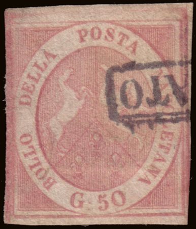 [NAPOLI] 1858 50gr. rosa brunastro. Firma Em. Diena Used..........(Sass. 14)