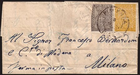 [PARMA] 1854 (8 mar.) Lettera da Piacenza per Milano affrancata con 10c....