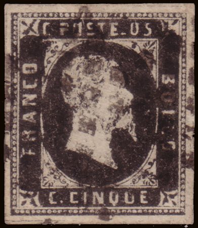 [SARDEGNA] 1851 I emissione, 5c. nero. Used..........(Sass. 1)