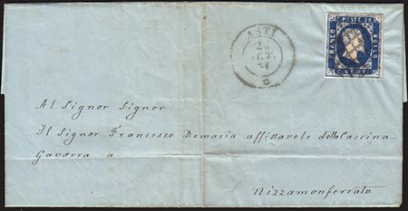 [SARDEGNA] 1851 (26 set.) I emissione. Lettera spedita da Asti per Nizza...