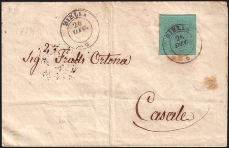 [SARDEGNA] 1854 (16 dic.) II emissione, lettera spedita da Biella a Casale...