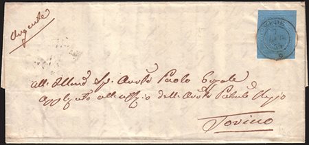 [SARDEGNA] 1854 (7 lug.) II emissione, lettera spedita da Mede a Torino...