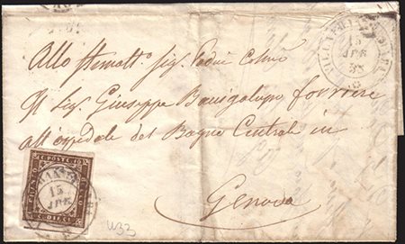 [SARDEGNA] 1858 (15 apr.) IV emissione, Contea di Nizza. Lettera non tassata,...