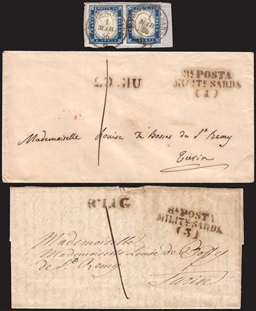 [SARDEGNA] 1848/1856 Posta Militare Sarda, lotto composto da 2 lettere non...