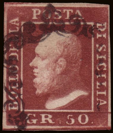 [SICILIA] 1859 50g. lacca bruno. Firma Em. Diena Used..........(Sass. 14)