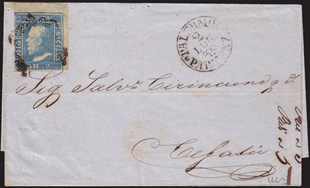 [SICILIA] 1859 (2 lug.) Lettera da Palermo per Cefalù, affrancata con 2 grana...