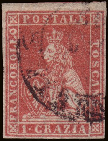 [TOSCANA] 1857 II emissione. 1cr. carminio. Used..........(Sass. 12)