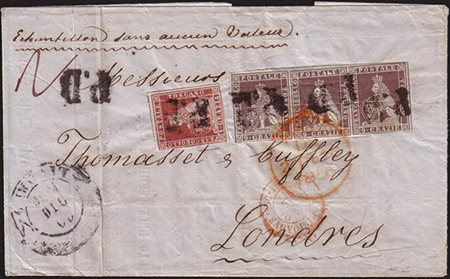 [TOSCANA] 1856 (20 dic.) I emissione. Lettera spedita da Livorno a Londra,...