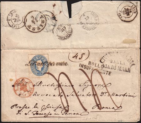 [AUSTRIA] 1862 (24 giu.) Lettera senza testo arrivata via Mare a Trieste e da...