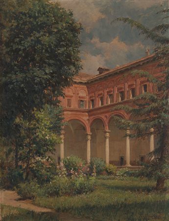 Giannino Grossi (Milano 1889 - 1969) "Cortile dell'Ospedale militare...