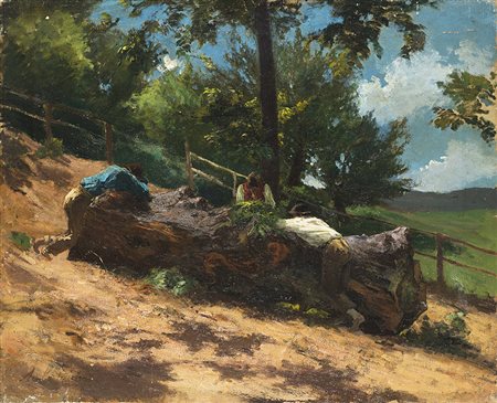 Achille Vertunni (Napoli 1826 - Roma 1897) "Nel bosco" olio su tela (cm...