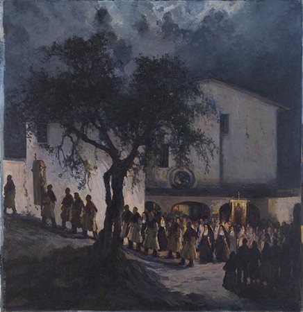 Antonio Discovolo (Bologna 1874 - Bonassola 1956) "Processione in S.Damiano....