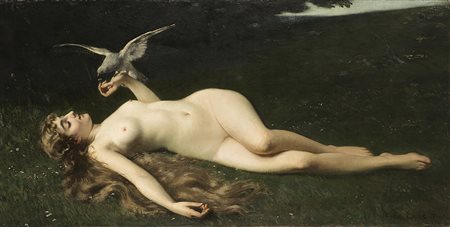 Fedor Encke (Berlino 1851 - 1926) "Allegoria della primavera" olio su tela...