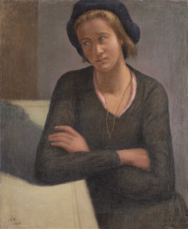 Ugo Bernasconi (Buenos Aires 1874 - Cantù 1960) "Ragazza con basco" 1936 olio...