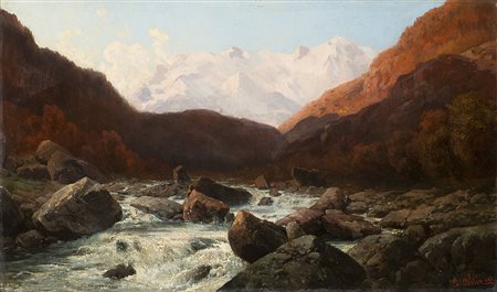 Federico Ashton (Milano 1840 - Valico Del Sempione 1904) "Fiume Anza in Valle...