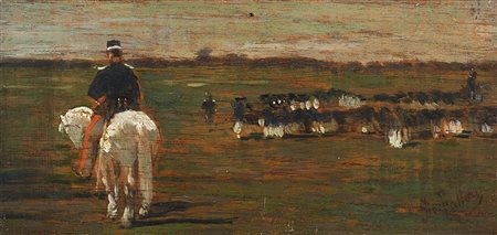 Giovanni Fattori (Livorno 1825 - Firenze 1908) "Alle manovre" olio su...