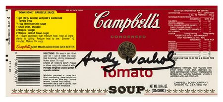 Andy Warhol (1928-1987), Campbell’s Tomato Soup etichetta firmata in alcuni...