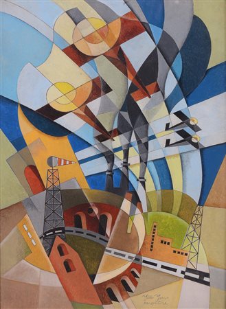 Italo Ferro (1880-1934), Aeropittura olio su tavola, cm 41x29 firmato in...