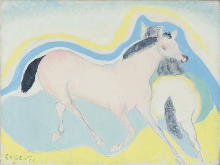 Giuseppe Cesetti (1902-1990), Due cavalli olio su tela, cm 30x40 firmato in...