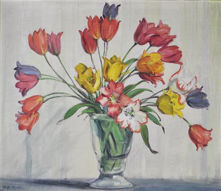 Rolf Regele (Bozen 1899 – 1987) Tulpenstrauß;Tulpenstrauß Öl auf Leinwand, 65...