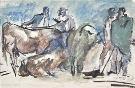 Sepp Hochschwazer (Schwaz 1914 – Jenbach 1990) Viehmarkt;Viehmarkt Aquarell,...