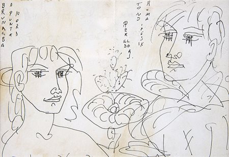 ANTONIO ZANCANARO, Figure, 1963, Penna nera su carta, 12,5 x 18,5 cm, Firma,...