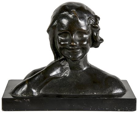 AMLETO CATALDI, Busto di fanciulla, Scultura in bronzo, 14 x 17,5 x 9 cm,...