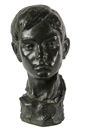GAETANO MARTINEZ, Testa di giovane , Scultura in bronzo, h. 34 cm, Firma...