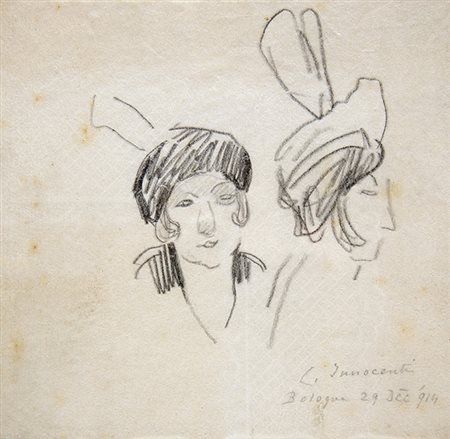 CAMILLO INNOCENTI, Donne con cappello, 1914, Matita su cartoncino, 18 x 18,5...