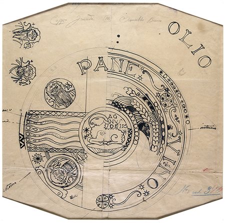 GALILEO CHINI, Studio per un piatto, China su carta, 49,5 x 49,5 cm circa,