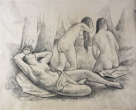 UBALDO OPPI, Nudi femminili, 1931-32, Matita su cartoncino, 45,5 x 57 cm circa,