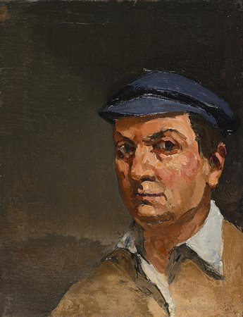 ALBERTO ZIVERI , Autoritratto con cappello, 1957, Olio su tela, 40 x 30 cm,...