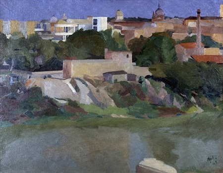 ROBERTO MELLI, Paesaggio romano, 1943, Olio su tela, 42 x 55 cm circa, Firma...