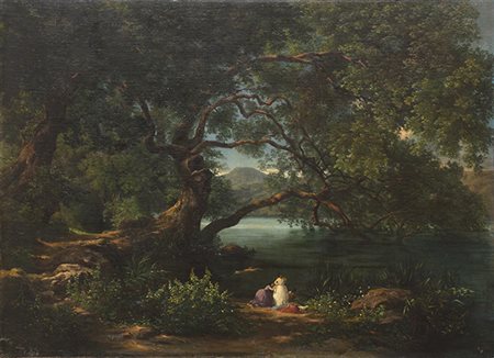 AURELIO AMICI, Paesaggio con bagnanti, 1858, Olio su tela, 100 x 137 cm,...