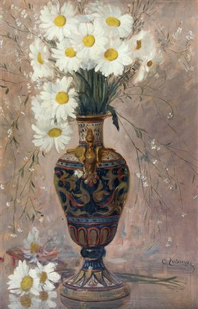 C. ZUBINO, Vaso di fiori, Olio su cartone, 68 x 42,5 cm circa, Firma in basso...